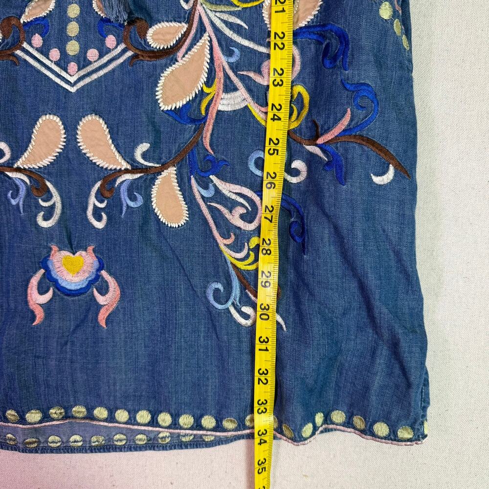 Embroidered Tencel Chambray Tunic Peasant Dress Women's S Boho Festival Cottage - Picture 6 of 14